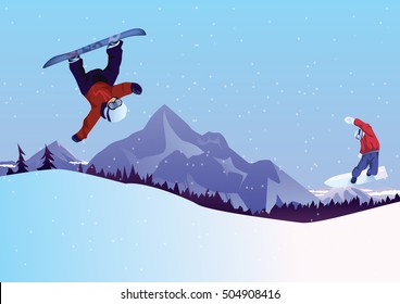 Winter sport, snowboarding - vector illustration 