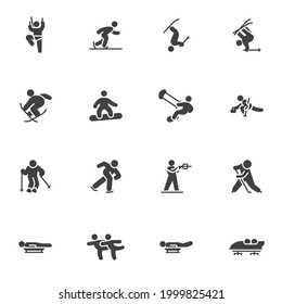 Winter sport vector icons set, modern solid symbol collection, filled style pictogram pack. Signs, logo illustration. Set includes icons as hockey, ski, skates, biathlon, speed sleigh, figure skating