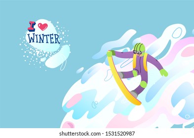Winter sport vector illustration. I love winter composition. Snowboarding.