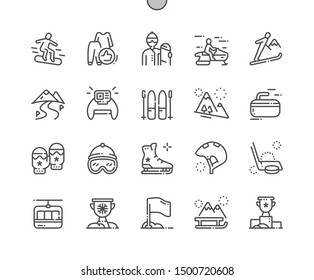 Deporte invernal Pixel Perfect Vector Thin Line Icons 30 2x Grid para gráficos y aplicaciones web. Pictograma mínimo simple