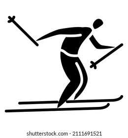 Winter sports. Active recreation in winter. Skiing, outdoor activities, cross-country skiing, relay race, marathon. Vector icon, glyph, silhouette, isolated