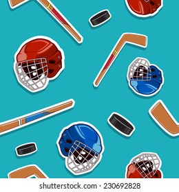 Winter sports background. Hockey seamless pattern. Eps 10 vector illustration.