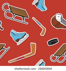 Winter sports background. Seamless colorful pattern. Eps 10 vector illustration.