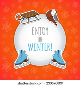 Winter sports background.Sticker design elements. Eps 10 vector illustration.