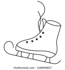 Winter sports design with white hanging ice skate footwear for girls. Beautiful magical Christmas frozen illustration, simple modern vector Nordic illustration, EPS transparent icon with thin lines