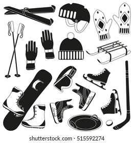 Winter sports equipment pattern isolated on white background