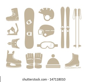 Winter Sports Equipment Silhouettes Collection