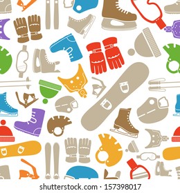 winter sports equipment silhouettes seamless pattern