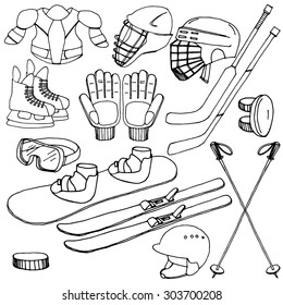 Winter sports equipment. Vector hand-drawing