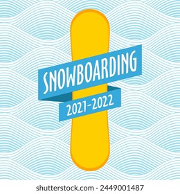 Winter sports festival poster template. Snowboard against the background of snow waves 02