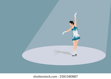 Winter sports. Figure skating. Women's singles. A figure skater prepares to perform in women's singles under the spotlight