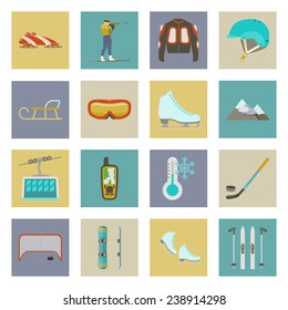Winter sports flat icons set graphic illustration design