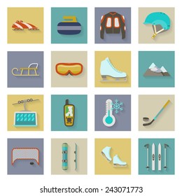 Winter sports flat icons set graphic illustration design