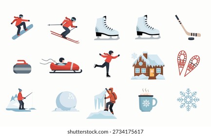Winter Sports Flat Vector Icons Set