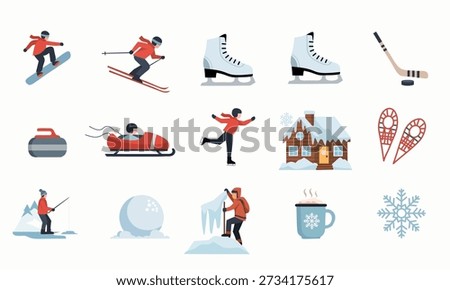 Winter Sports Flat Vector Icons Set