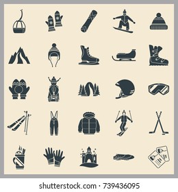Winter sports and fun simple icons set