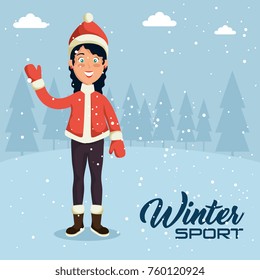 winter sports happy people cartoon