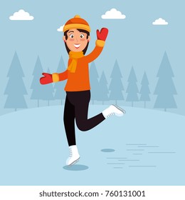 winter sports happy people cartoon