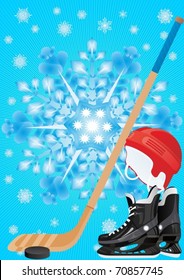 Winter Sports. The helmet, stick, puck-hockey equipment