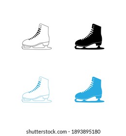 Winter Sports Ice Skating Shoes Vector Illustration Flat Line Design. Skate Icon Set