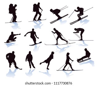 Winter sports, Ice skating, Skiing, snowboarder