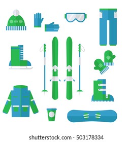 Winter sports icons on white background. Flat vector illustration design.