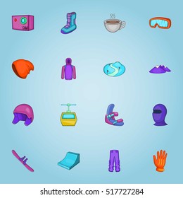 Winter sports icons set. Cartoon illustration of 16 winter sports vector icons for web