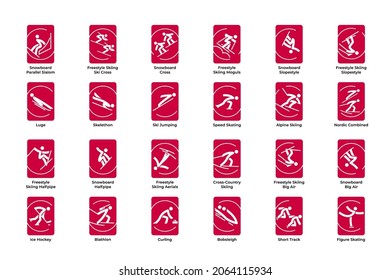 Winter sports icons set, vector pictograms for web, print and other projects. All olympic species of events.