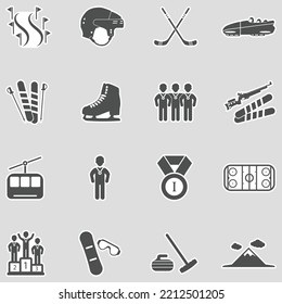 Winter Sports Icons. Sticker Design. Vector Illustration.
