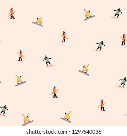 Winter sports illustration - Snowboarding seamless pattern