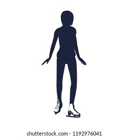 Winter sports. Lady figure skating. Silhouette of skating girl training.