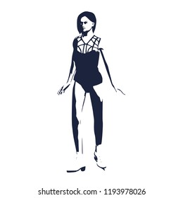Winter sports. Lady figure skating. Silhouette of skating girl training.
