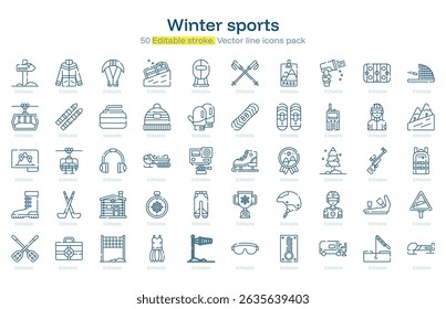 Winter sports line icon pack. Winter sports Stroke icon set. Editable Stroke icon