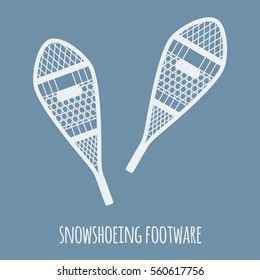 winter sports and outdoor activities equipment: pair of snowshoeing footware on a light blue background. vector eps-10