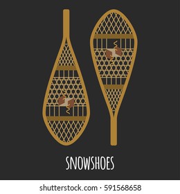 winter sports and outdoor activities equipment: old vintage snowshoes on a dark background. vector eps-10