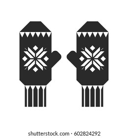 winter sports and outdoor activities equipment: couple of mittens with white snowflakes ornament isolated on white background. vector illustration eps-10