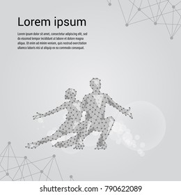 Winter sports - Pair Figure Skating on gray background, connecting dots and lines. Light connection structure. Low poly winter sport vector background.