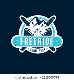 Winter sports retro logo, badge, emblem. Vector illustration. Freeride. Logo includes: fist bump, mountain and riders, ski and snowboard shapes.