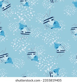 Winter sports seamless pattern. Skiers on the slope. For fabric design, textile print, wrapping paper, cover. Vector illustration