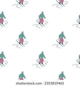 Winter sports seamless pattern. Skiers on the slope. For fabric design, textile print, wrapping paper, cover. Vector illustration