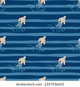 Winter sports seamless pattern. Skiers on the slope. For fabric design, textile print, wrapping paper, cover. Vector illustration