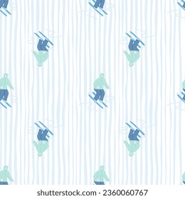 Winter sports seamless pattern. Skiers on the slope. For fabric design, textile print, wrapping paper, cover. Vector illustration