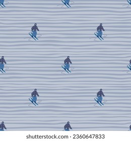 Winter sports seamless pattern. Skiers on the slope. For fabric design, textile print, wrapping paper, cover. Vector illustration