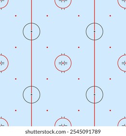 Wintersport nahtlose Muster Vektorgrafik. Eishockey und Eislaufbahn Draufsicht wiederholte Tapete. Hockeyfeld auf blauem Hintergrund mit Markup für sportliche Aktivitäten Hintergrund.