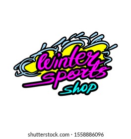 Winter sports shop vector lettering sign.