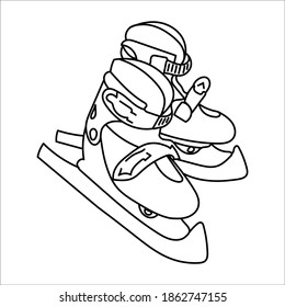 winter sports. skates. roller Skates. winter skates. vector eps 10. black outline. coloring. ice skating. children's sports. footwear. sports equipment on a white background.