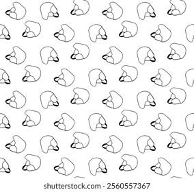 Winter sports ski helmet seamless pattern design. Graphic line Hand drawn vector illustration. Ski, poles, protective helmet, suit, goggles design, snowflakes. Winter background. Wallpaper design
