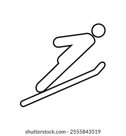 Winter sports ski jumping outline icon isolated on white background.