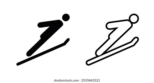 Winter sports ski jumping set icon isolated on white background.