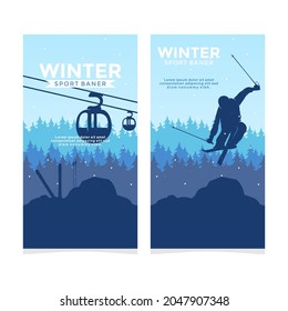 Winter sports Ski logo silhouette banner Vector illustration